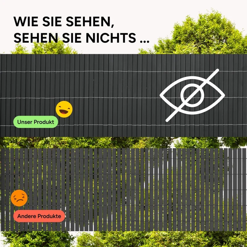Videx PVC Sichtschutzmatte 100 x 300cm | Premium-Qualität inkl. Befestigungsschlaufen und U-Abdeckpr