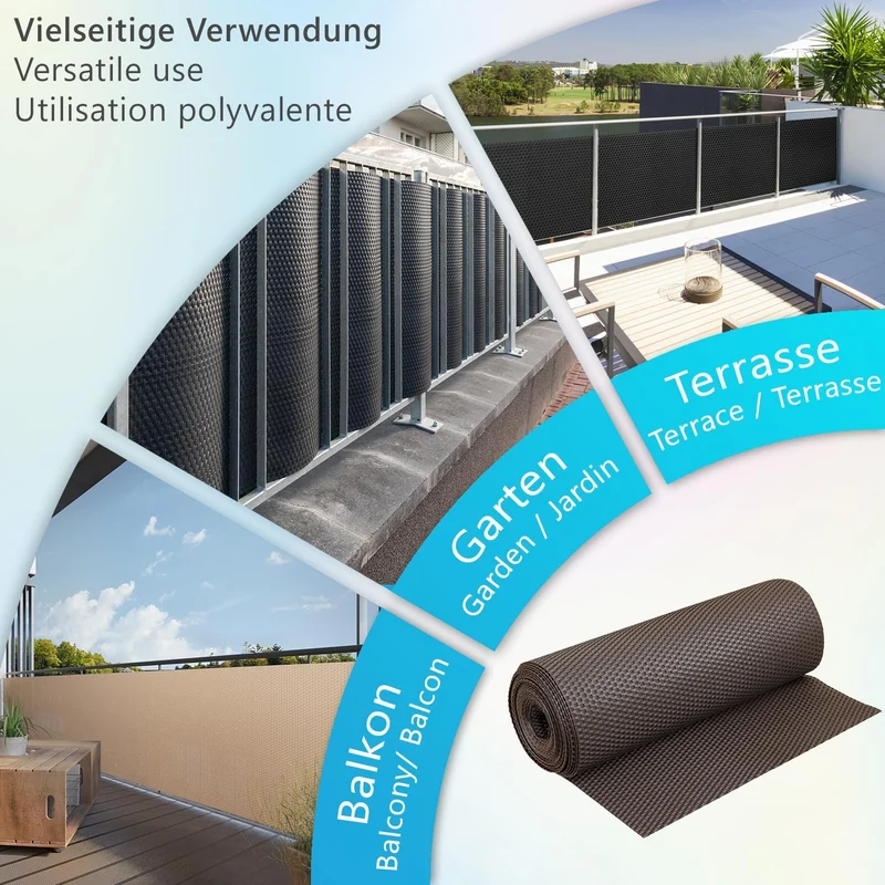 NYVI Polyrattan Balkon Sichtschutz Privafence 90x300 cm Schwarz - Balkonbespannung mit Metallösen -