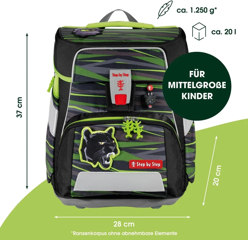 Step by Step Schulranzen-Set Space „Wild Cat Chiko“ 5-teilig, schwarz-gelb, ergonomischer Tornister