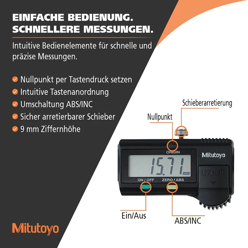 MITUTOYO Digital Messschieber ohne Datenausgang DIN 862, Tiefenmass flach 0-150 mm, 1 Stück,500-181-