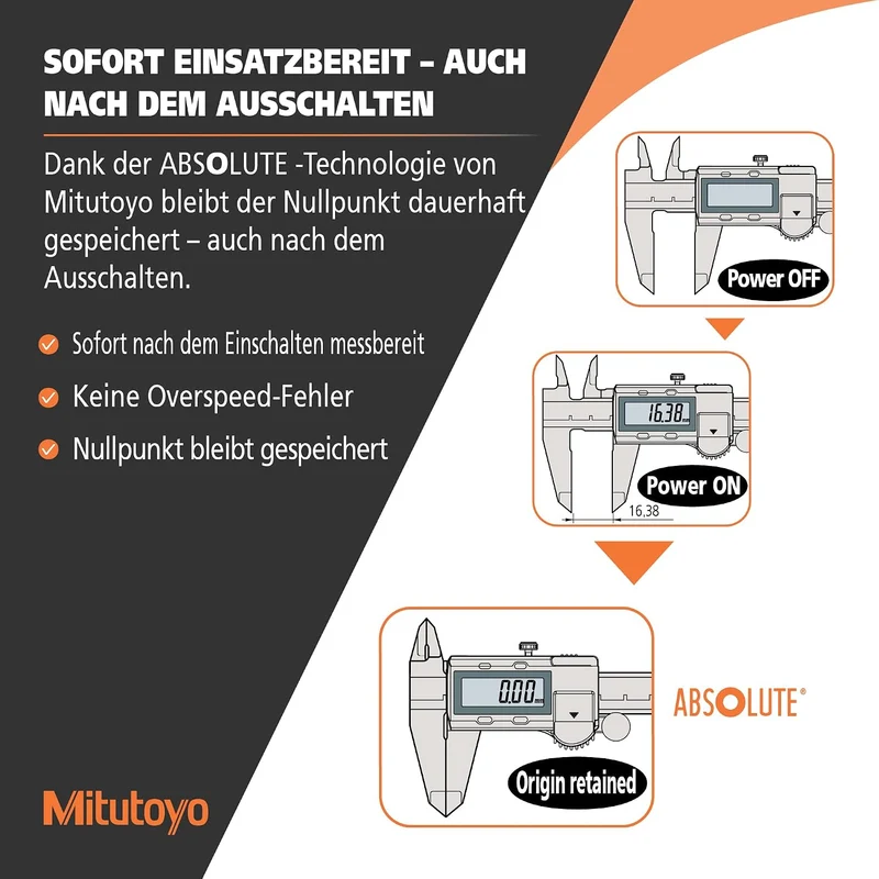 MITUTOYO Digital Messschieber ohne Datenausgang DIN 862, Tiefenmass flach 0-150 mm, 1 Stück,500-181-