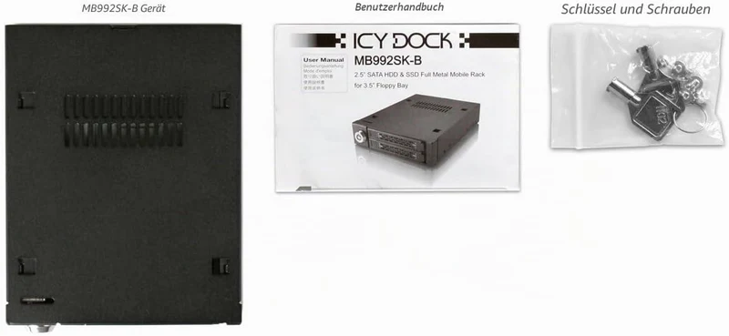 ICY DOCK Wechselrahmen für 2X 2,5 Zoll (6,4cm) SATA SSD/HDD in 1x 3,5 Zoll (8,9cm) - Vollmetall Toug