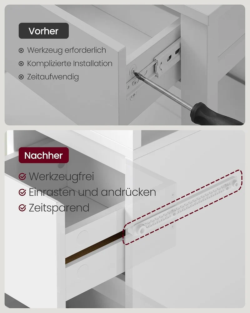 VASAGLE Nachttisch, schmal, Beistelltisch mit 2 Schubladen, offenes Fach nach Links oder rechts flex