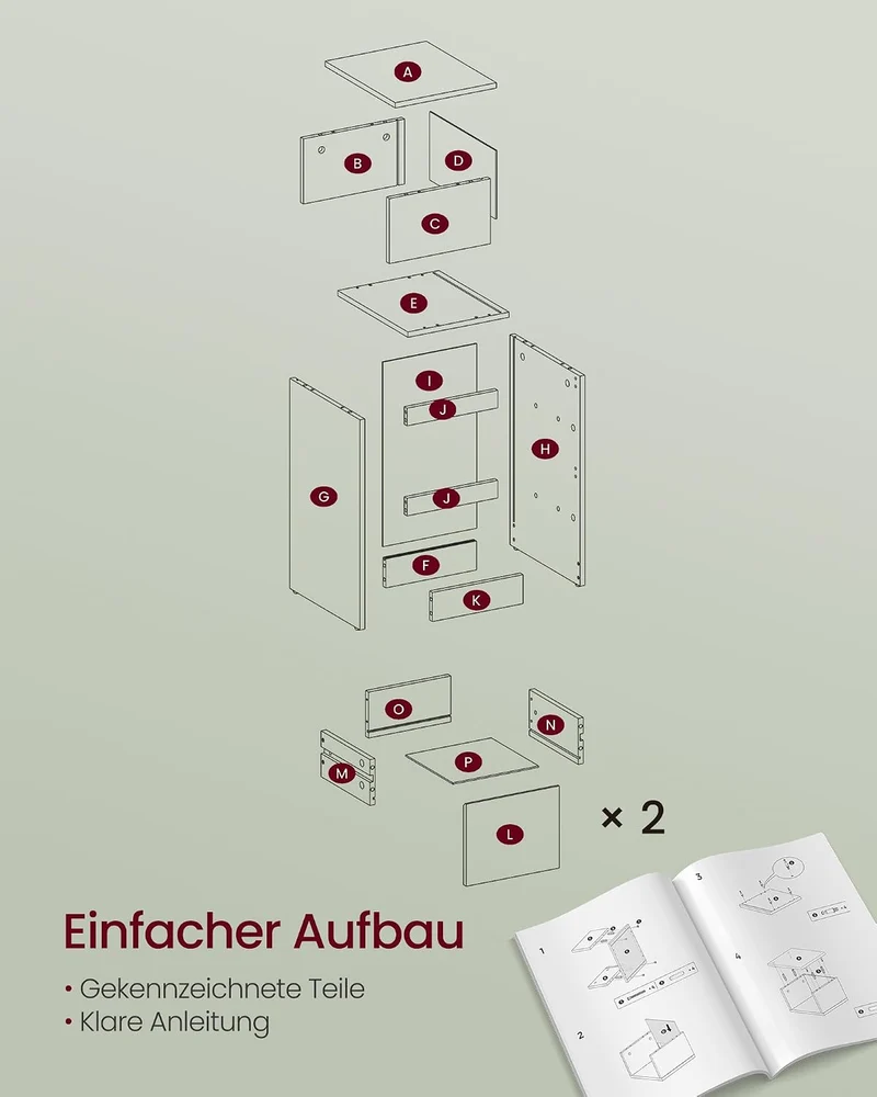 VASAGLE Nachttisch, schmal, Beistelltisch mit 2 Schubladen, offenes Fach nach Links oder rechts flex