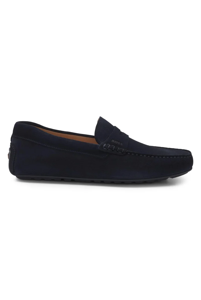 BOSS Herren Noel Mocc Mokassins aus Veloursleder mit Pennyloafer-Detail Grösse 40 EU Dunkelblau, 40