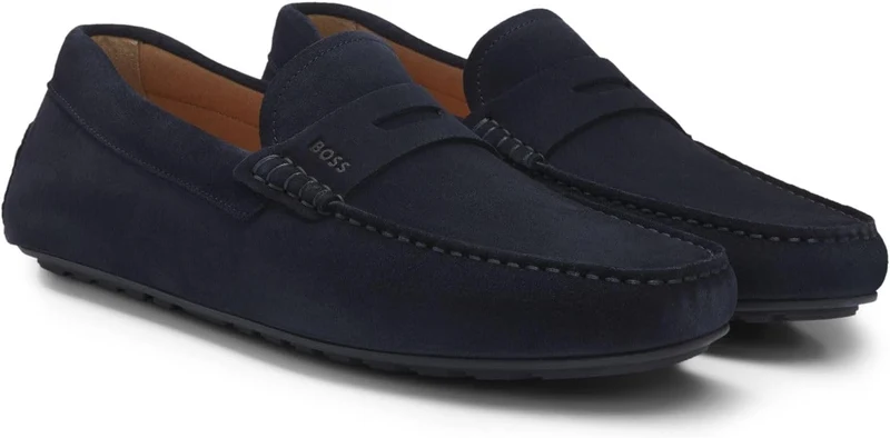 BOSS Herren Noel Mocc Mokassins aus Veloursleder mit Pennyloafer-Detail Grösse 40 EU Dunkelblau, 40