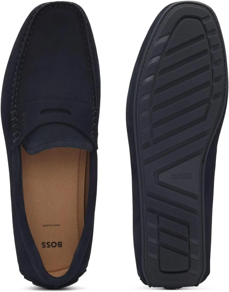 BOSS Herren Noel Mocc Mokassins aus Veloursleder mit Pennyloafer-Detail Grösse 40 EU Dunkelblau, 40