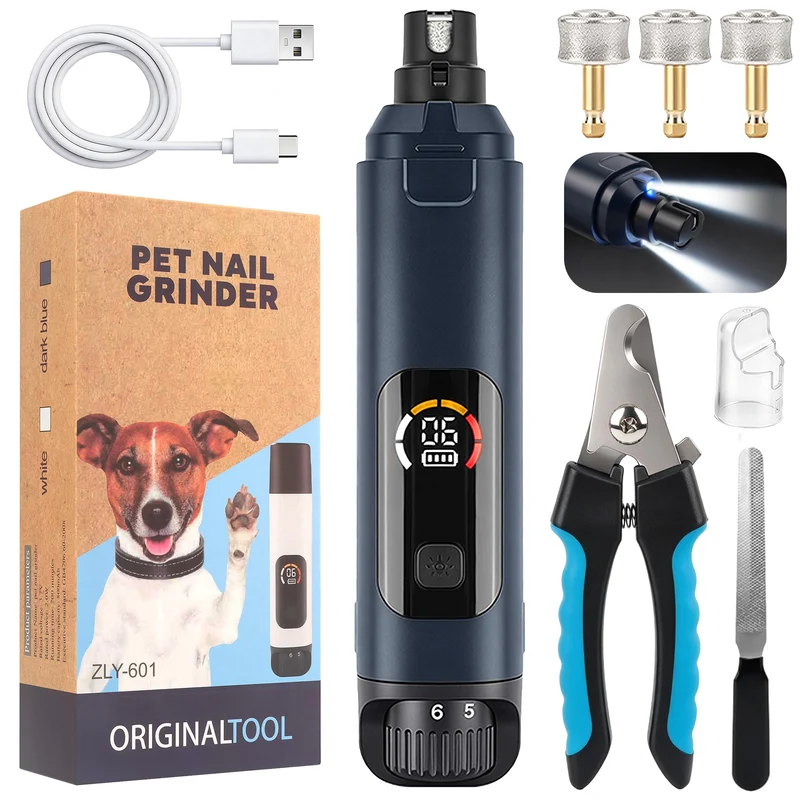 HOVIN 6-Gang Krallenschleifer für Hunde mit 2 LED-Leuchten für Haustiere
