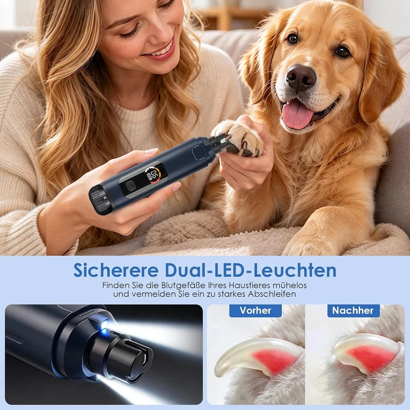 HOVIN 6-Gang Krallenschleifer für Hunde mit 2 LED-Leuchten für Haustiere