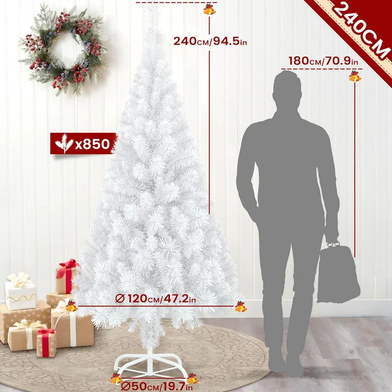 LARS360 240cm Künstlicher Weihnachtsbaum, Christbaum Tannenbaum mit Metallständer, Christbaum PVC We