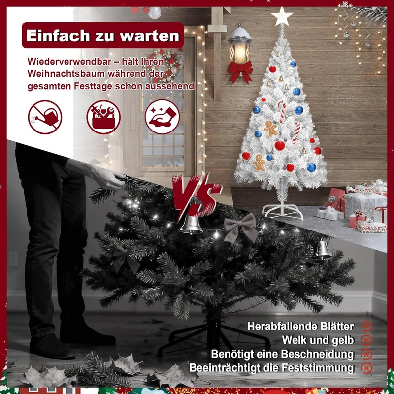 LARS360 240cm Künstlicher Weihnachtsbaum, Christbaum Tannenbaum mit Metallständer, Christbaum PVC We