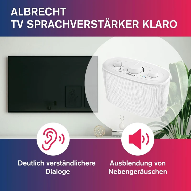 Albrecht KLARO TV Sprachverstärker – kabelloser TV‑Lautsprecher für zuhause mit Clear Voice Sprachop