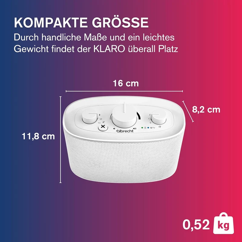 Albrecht KLARO TV Sprachverstärker – kabelloser TV‑Lautsprecher für zuhause mit Clear Voice Sprachop
