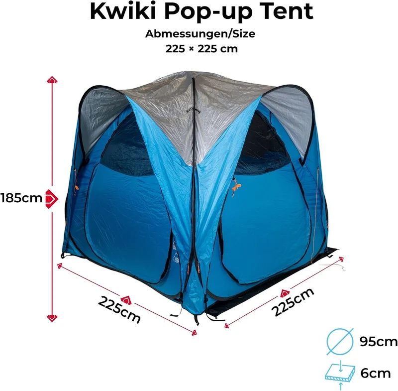 Eventzelt/Wurfzelt Callieway® „Kwiki“ Pop-up Zelt 225x225cm (4 Personenzelt) Ocean blue/silver Refle