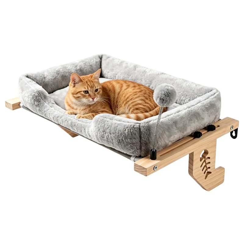 Fensterhängematte für Katzen Ruheplatz Mit Plüschkissen Und Ball | Fensterbrett Kätzchen Ruhekissen