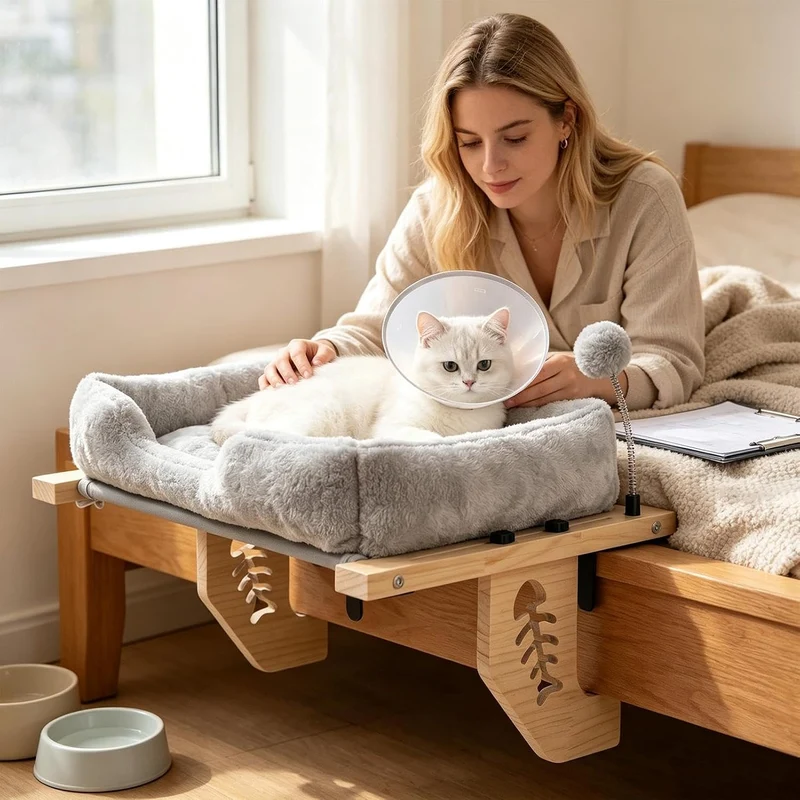 Fensterhängematte für Katzen Ruheplatz Mit Plüschkissen Und Ball | Fensterbrett Kätzchen Ruhekissen