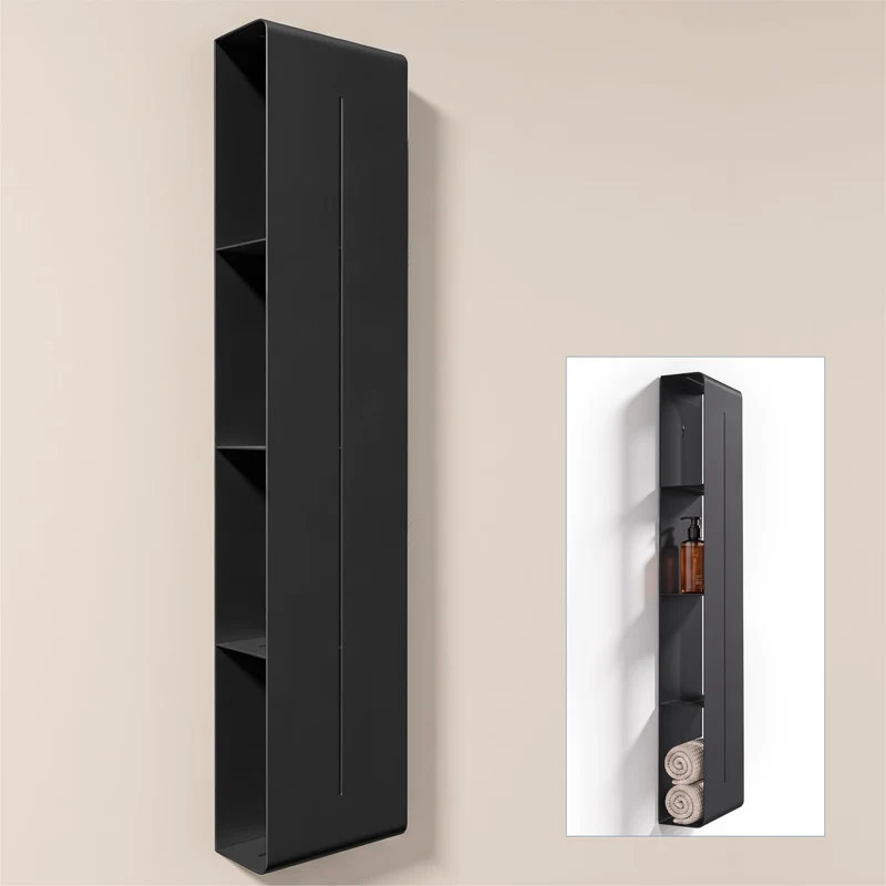 doporro Wandregal Bad schmal 4 Etagen Metall Schwarz, 90x20x9 cm, Schwarz