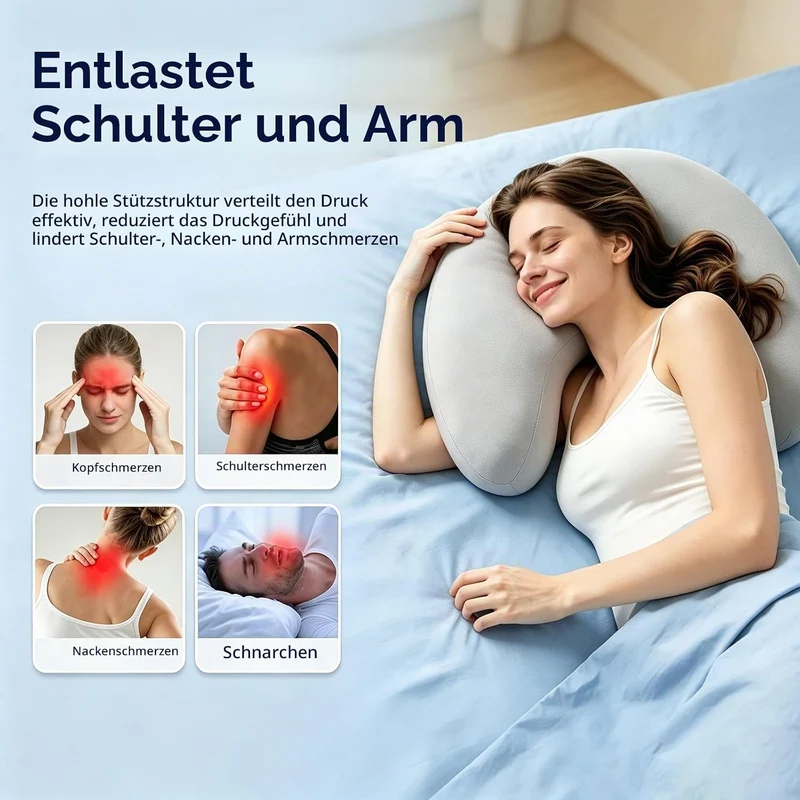 Seitenschläferkissen mit Armloch, Seidigem Kühlbezug Ergonomisches Nackenkissen aus Memory-Schaum, N