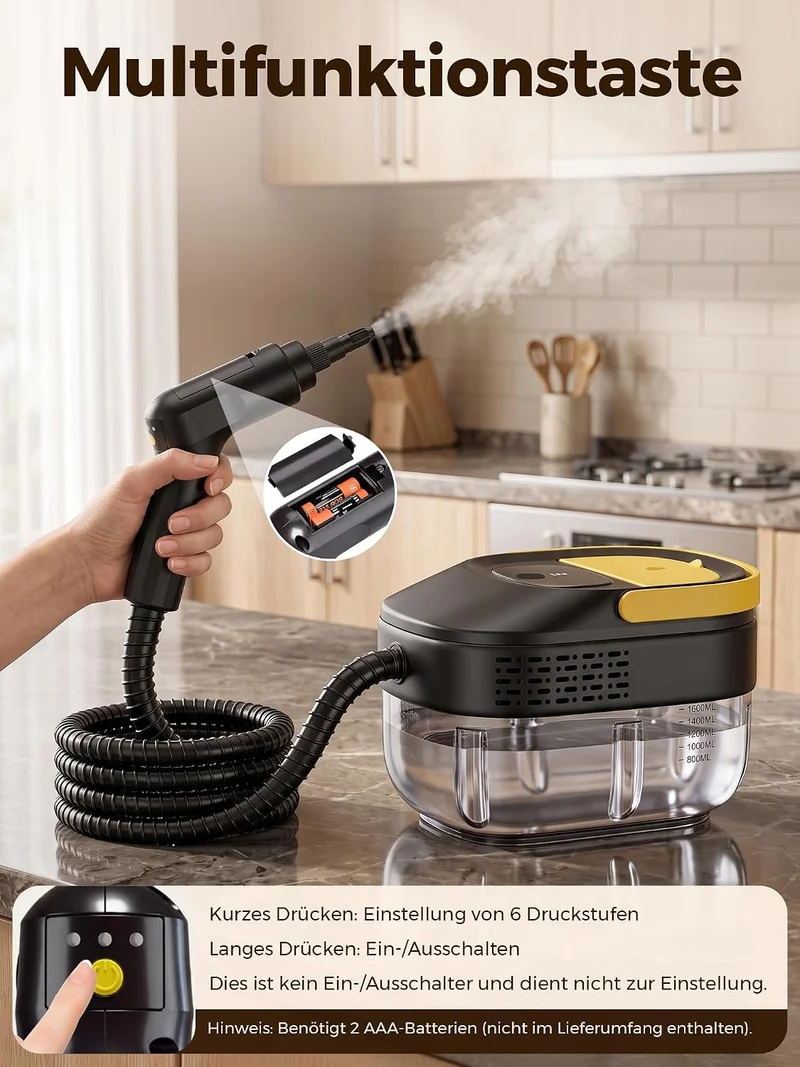 Hochtemperatur Dampfreiniger Handgerät 2500 Watt für Auto Haushalt: 120 °C Dampf, 15s Aufheizzeit,1.