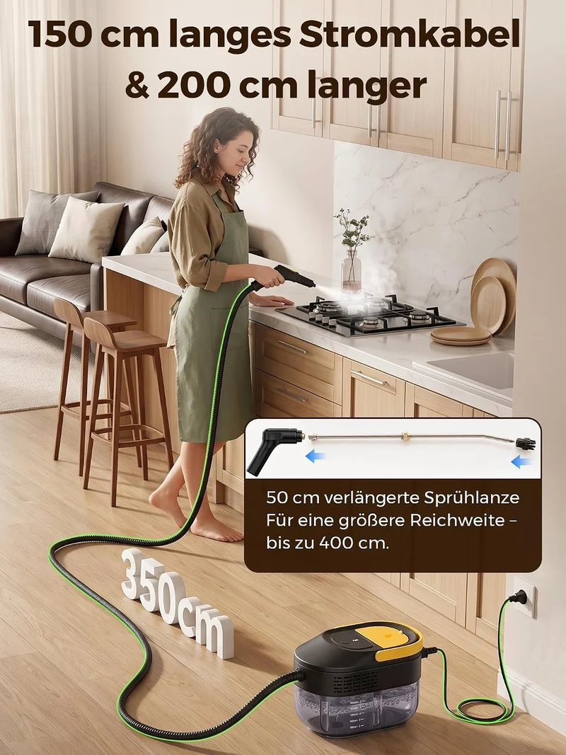 Hochtemperatur Dampfreiniger Handgerät 2500 Watt für Auto Haushalt: 120 °C Dampf, 15s Aufheizzeit,1.