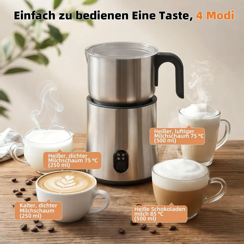NAPASA 500ml Elektrisch Milchaufschäumer für Milchschaum & Heisse Milch, 4-in-1 Elektrischer Milchsc