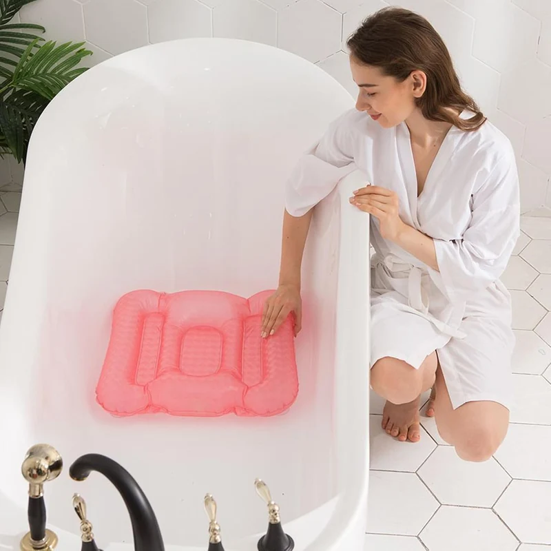 Bath Cushion, Inflatable Bathtub Pillow, PVC Material, Curved Design, Anti Slip Bathing Pad, Tub Hea