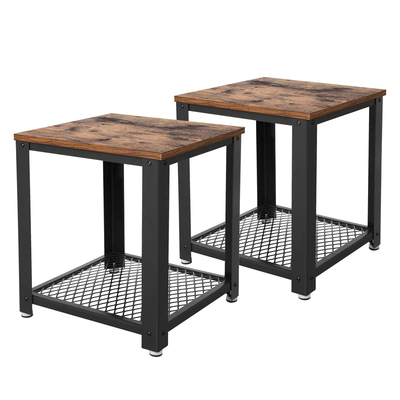 VASAGLE Beistelltisch im Industrie-Design, Nachttisch 2er Set, Sofatisch mit Gitterablage, Wohnzimme