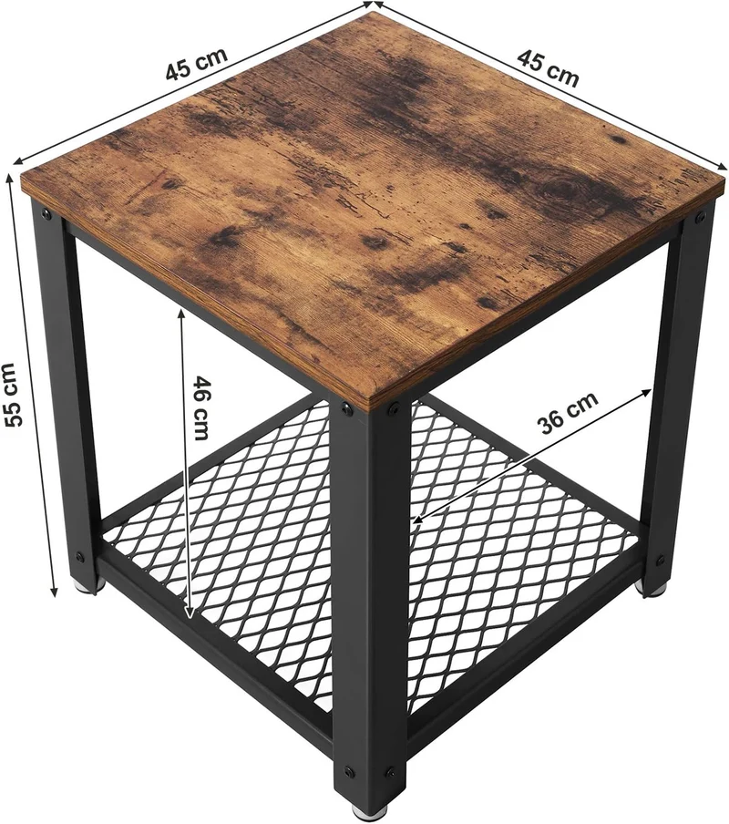 VASAGLE Beistelltisch im Industrie-Design, Nachttisch 2er Set, Sofatisch mit Gitterablage, Wohnzimme
