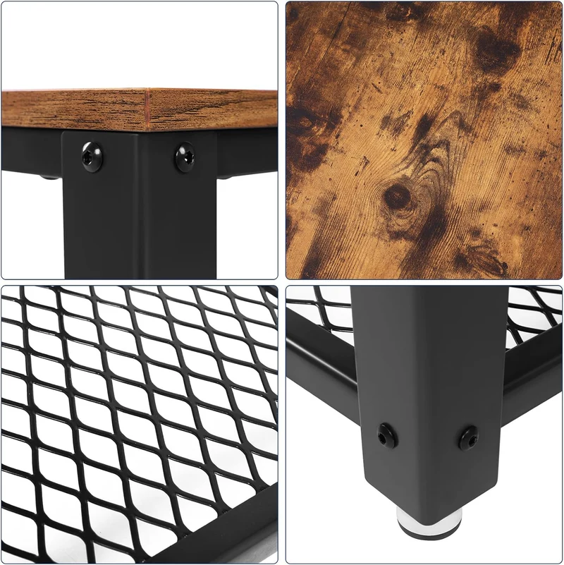 VASAGLE Beistelltisch im Industrie-Design, Nachttisch 2er Set, Sofatisch mit Gitterablage, Wohnzimme