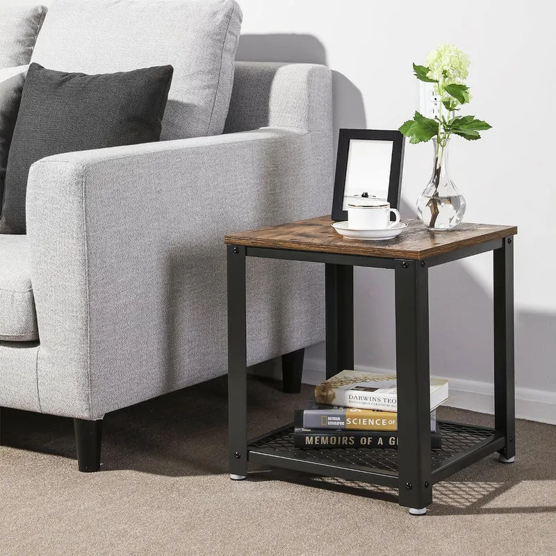 VASAGLE Beistelltisch im Industrie-Design, Nachttisch 2er Set, Sofatisch mit Gitterablage, Wohnzimme