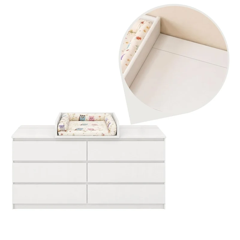 Wickelaufsatz mit 108 cm hinterer Leiste, 53,2 × 70 cm, Weiss Weiss 53cm mit Leiste 108cm, Weiss 53c