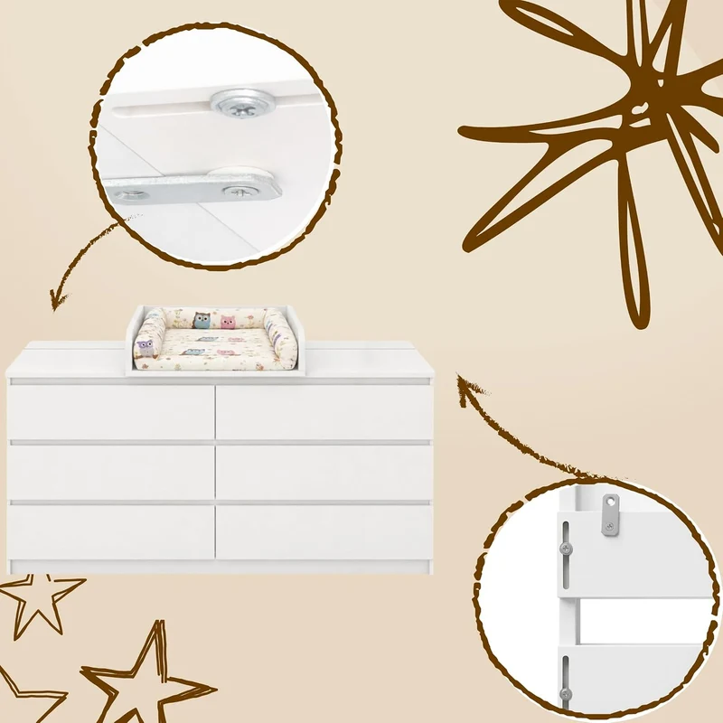 Wickelaufsatz mit 108 cm hinterer Leiste, 53,2 × 70 cm, Weiss Weiss 53cm mit Leiste 108cm, Weiss 53c