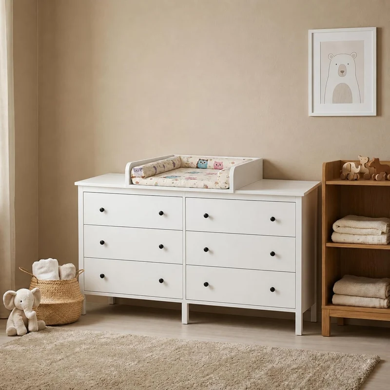 Wickelaufsatz mit 108 cm hinterer Leiste, 53,2 × 70 cm, Weiss Weiss 53cm mit Leiste 108cm, Weiss 53c