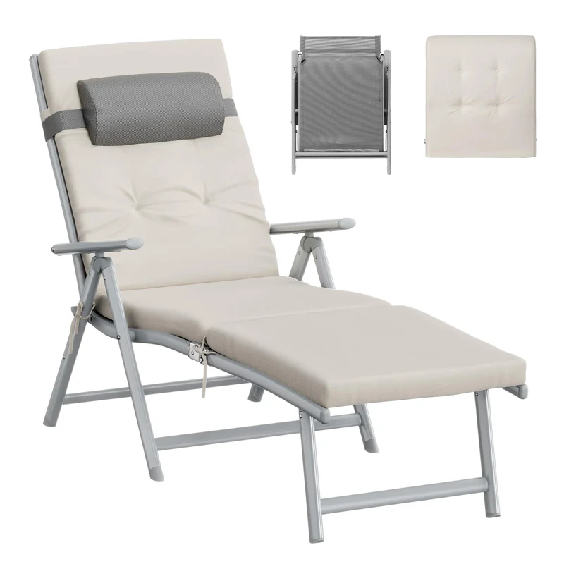 SONGMICS Sonnenliege, klappbar, Liegestuhl mit 6 cm dickem Polster Sandbeige, Sandbeige