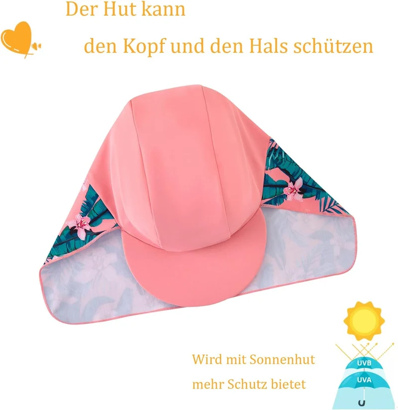UMELOK Baby Badebekleidung Mädchen Badeanzug mit Sonnenhut UV Schutz 6-9 Monate Tropische Pflanze, R