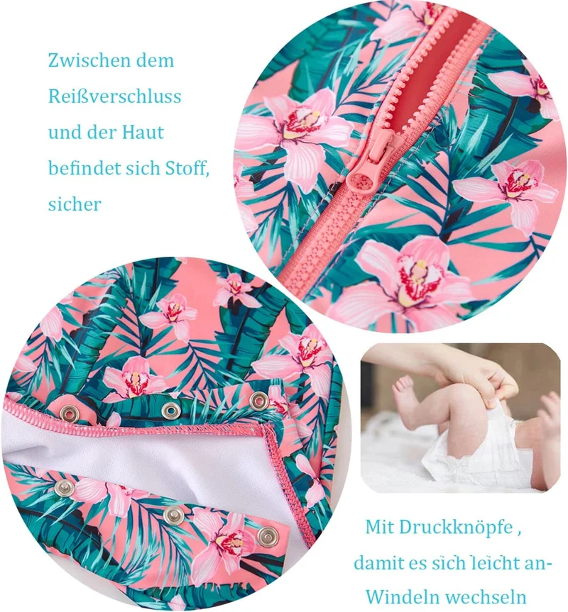 UMELOK Baby Badebekleidung Mädchen Badeanzug mit Sonnenhut UV Schutz 6-9 Monate Tropische Pflanze, R