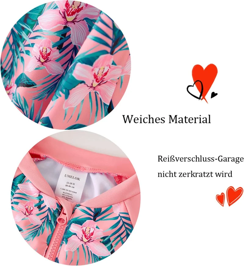 UMELOK Baby Badebekleidung Mädchen Badeanzug mit Sonnenhut UV Schutz 6-9 Monate Tropische Pflanze, R