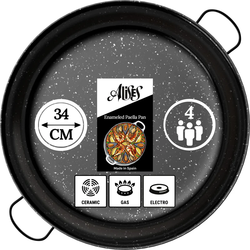 Alises Enameled Anti-Rust Steel Paella Pan 34cm Standardschliff 34 cm, Standardschliff 34 cm