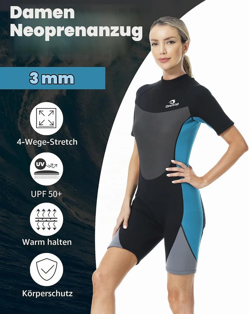 Owntop Neoprenanzug kurz Herren & Damen, 3/2 mm Neopren Wetsuit für Tauchen, Surfen, Schwimmen und K