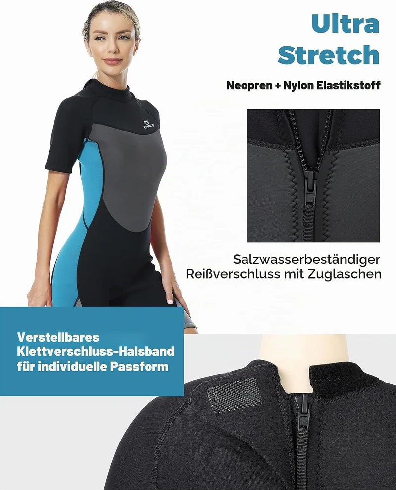 Owntop Neoprenanzug kurz Herren & Damen, 3/2 mm Neopren Wetsuit für Tauchen, Surfen, Schwimmen und K
