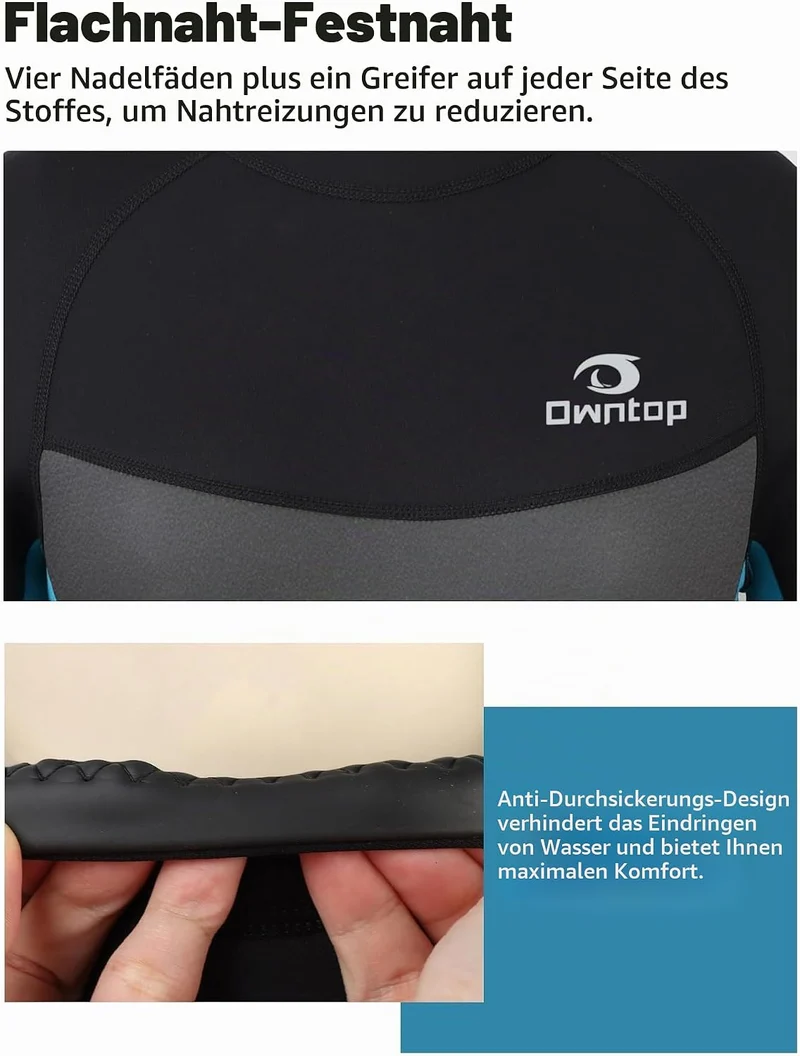 Owntop Neoprenanzug kurz Herren & Damen, 3/2 mm Neopren Wetsuit für Tauchen, Surfen, Schwimmen und K