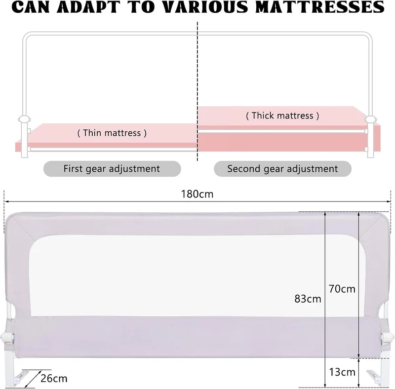 Bettgitter für Kinder, tragbar, Bed Rail, Kleinkinderbett, Zubehör für Jungen und Mädchen (Grau, 180
