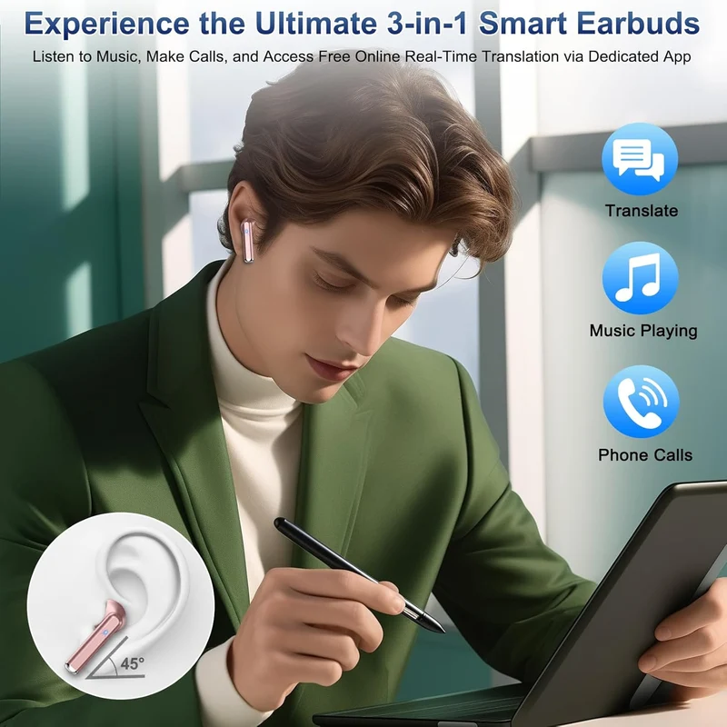 KI Übersetzer Kopfhörer, 3-in-1 Bluetooth 5.4 Sprachübersetzer mit Simultanübersetzung, 165 Sprachen