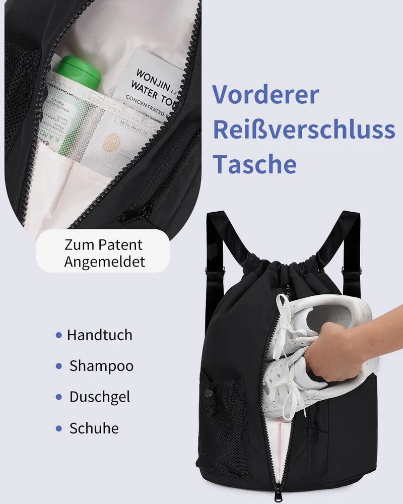 WANDF Turnbeutel mit Schuhfach, Sportbeutel Wasserabweisend,Gym Bag mit Kordelzug für Damen Herren K