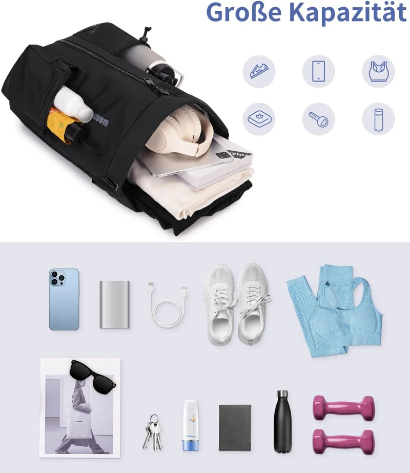 WANDF Turnbeutel mit Schuhfach, Sportbeutel Wasserabweisend,Gym Bag mit Kordelzug für Damen Herren K