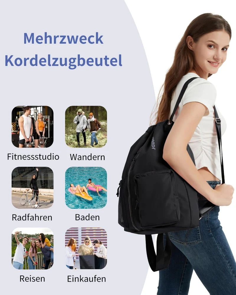 WANDF Turnbeutel mit Schuhfach, Sportbeutel Wasserabweisend,Gym Bag mit Kordelzug für Damen Herren K