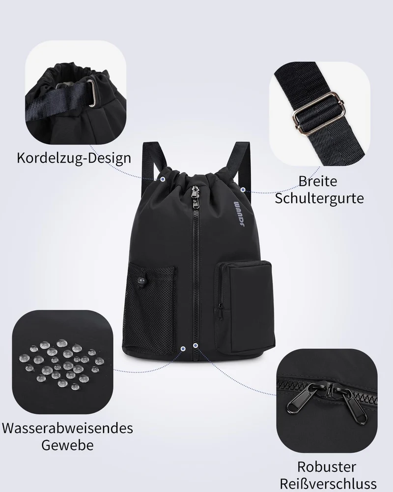 WANDF Turnbeutel mit Schuhfach, Sportbeutel Wasserabweisend,Gym Bag mit Kordelzug für Damen Herren K