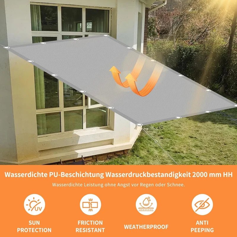 Sonnensegel Wasserdicht Rechteckig mit Ösen,Sonnensegel Rechteck 2x3m,Markisenstoff 95% UV Schutz,Sc