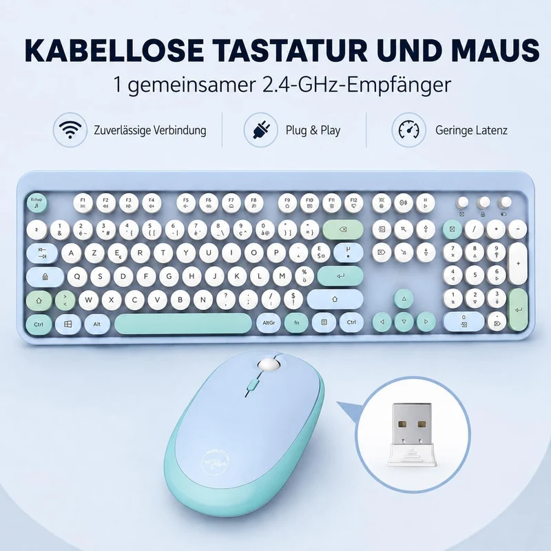 Mobility Lab ML313887 – Combo Pure Color Kabellose Tastatur und Maus, AZERTY, Flache und empfindlich