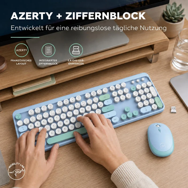 Mobility Lab ML313887 – Combo Pure Color Kabellose Tastatur und Maus, AZERTY, Flache und empfindlich